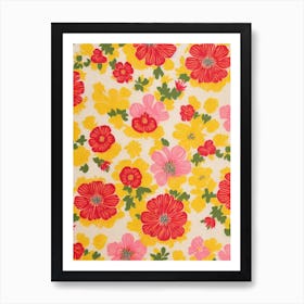 Buttercup Floral Print Retro Pattern1 Flower Art Print