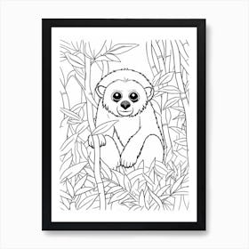 Line Art Jungle Animal Bornean Gibbon 2 Art Print