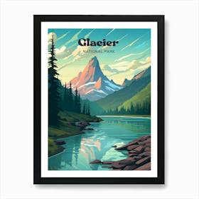 Glacier National Park Montana Outdoor Travel Art Illustration Art Print