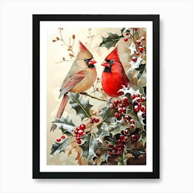 Christmas Cardinals Art Print