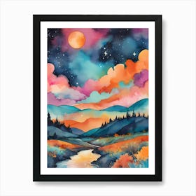 Celestial Harmony: A Night Sky Painting Art Print