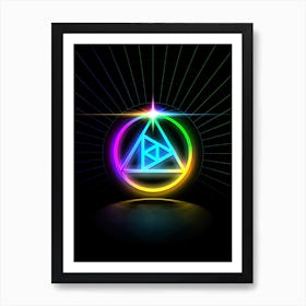 Neon Geometric Glyph in Candy Blue and Pink with Rainbow Sparkle on Black n.0095 Art Print