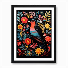 Folk Bird Illustration Raven 1 Art Print