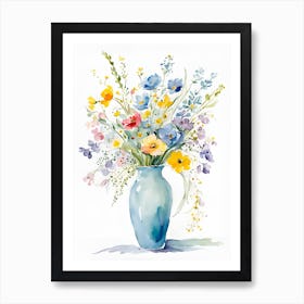 Watercolor flowers vase Art Print
