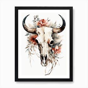 Vintage Boho Bull Skull Flowers Painting (22) Art Print