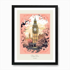Big Ben, London   Cute Botanical Illustration Travel 7 Poster Art Print