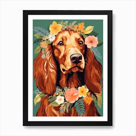 Irish Setter Portrait With A Flower Crown, Matisse Painting Style 2 Art Print