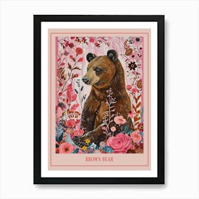 Floral Animal Painting Brown Bear 3 Poster Art Print