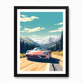 A Porsche Carrera Gt Car In Icefields Parkway Flat Illustration 1 Art Print