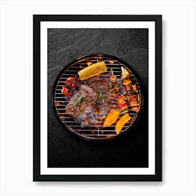 Grill BBQ — Food kitchen poster/blackboard, photo art 1 Art Print