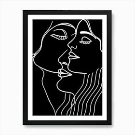 Abstract Women Faces In Line Black And White 7 Art Print