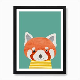 Red Panda Teal Art Print