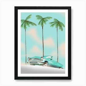 Classic American Car With Palm Trees Art Print