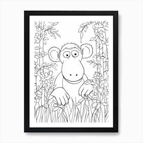 Line Art Jungle Animal Proboscis Monkey 6 Art Print