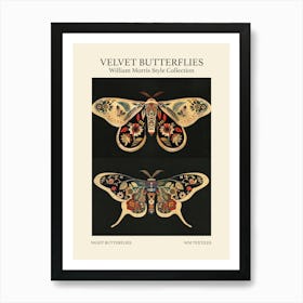 Velvet Butterflies Collection Night Butterflies William Morris Style 2 Art Print