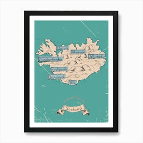 Vintage Iceland Map Art Print