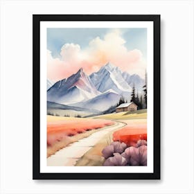 Tranquil Mountains In Minimalist Watercolor Vertical Composition 61 Art Print