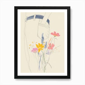 Flowers And Blue Jeans Line Art 2 Art Print