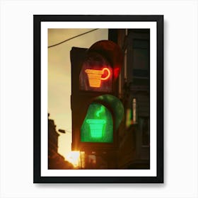 Traffic Light With Coffee Cup Art Print