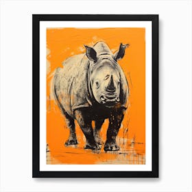 Rhino, Woodblock Animal  Drawing 2 Art Print