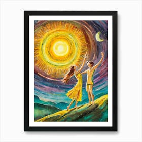 A Celestial Dance Between The Sun And The Moon Art Print