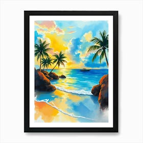 Watercolor Of A Tropical Beach Art Print