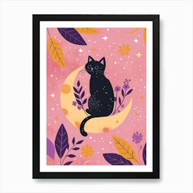 Black Cat On The Moon 3 Art Print