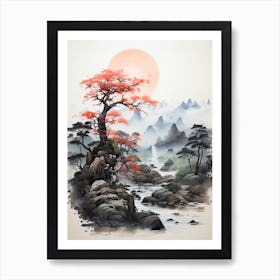 Aso Caldera In Kumamoto, Japanese Brush Painting, Ukiyo E, Minimal 2 Art Print