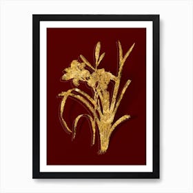 Vintage Orange Day Lily Botanical in Gold on Red Art Print