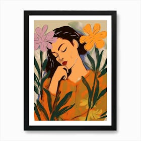 Woman With Autumnal Flowers Freesia 2 Art Print