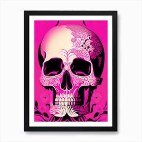 Skull With Pop Art Influences 1 Pink Line Drawing Art Print