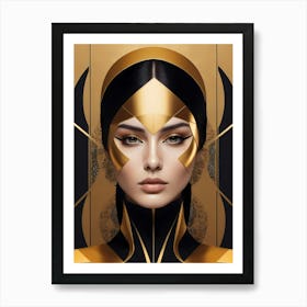 Geometric Woman Portrait Luxury Gold (1) Art Print
