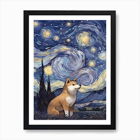 Shiba Inu Starry Night Dog Portrait Art Print