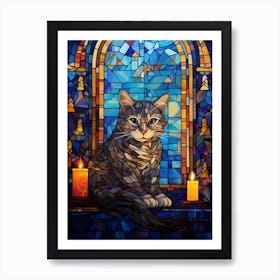 Cat With Candles In A Medieval Church At Night Art Print