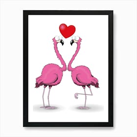 Pink Flamingos in love Art Print