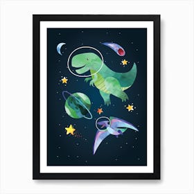 Watercolour Space Dinosaur T Rex Art Print