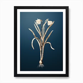 Gold Botanical Narcissus Candidissimus on Dusk Blue Art Print
