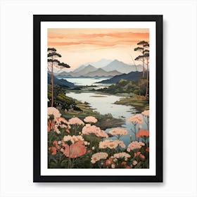 Lake Toya In Hokkaido, Ukiyo E Drawing 4 Art Print