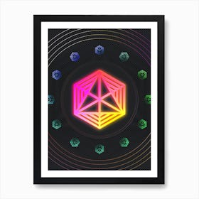 Neon Geometric Glyph in Pink and Yellow Circle Array on Black n.0043 Art Print