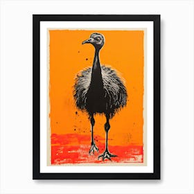 Ostrich, Woodblock Animal Drawing 4 Art Print