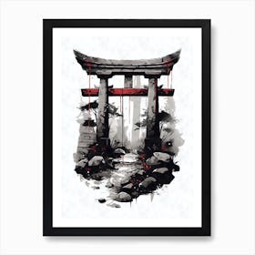 Aesthetic Japanese Shinto Shrine Torii Gate Ink Art Print