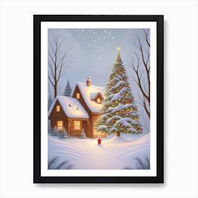 Christmas House In The Snow Art 1 Art Print