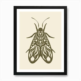 Folk Art Moth 02 - Woodland Green Art Print