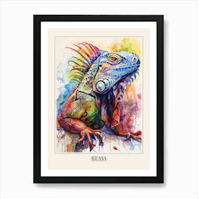 Iguana Colourful Watercolour 2 Poster Art Print