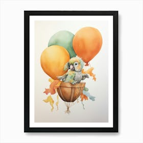 Parrot Flying With Autumn Fall Pumpkins And Balloons Watercolour Nursery 4 Art Print