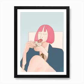 Woman Drinking Coffee Art Print