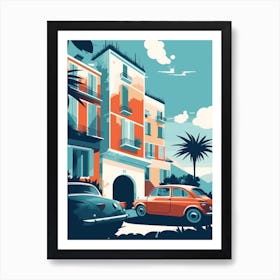 A Fiat 500 In French Riviera Car Illustration 4 Art Print