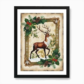 Deer In Holly 1 Style William Morris Art Print