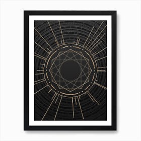 Geometric Glyph Symbol in Gold with Radial Array Lines on Dark Gray n.0159 Art Print
