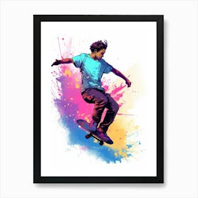 Skateboarding In Santiago, Chile Gradient Illustration 1 Art Print